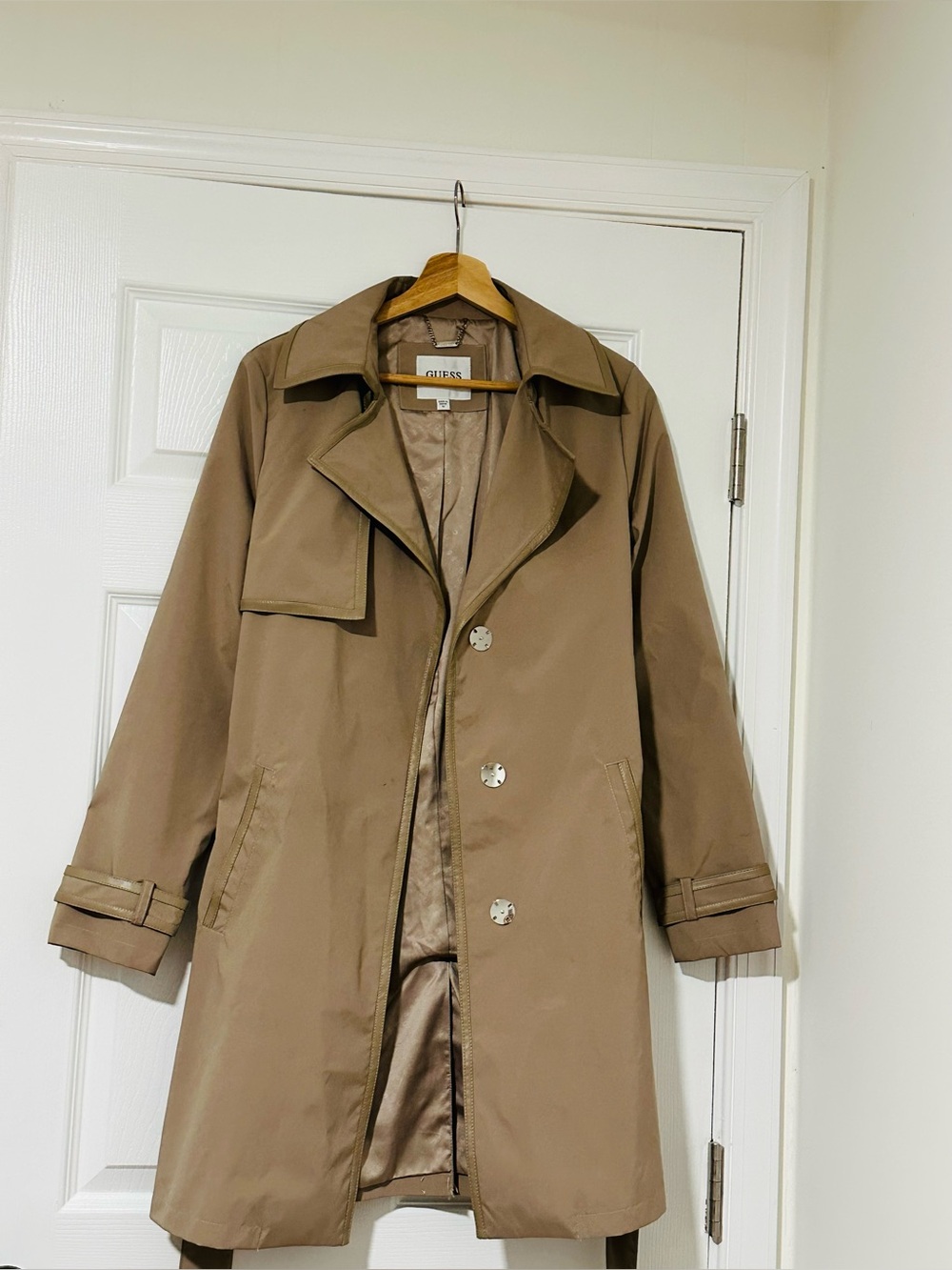 GUESS Women's Tan Long Trench Coat